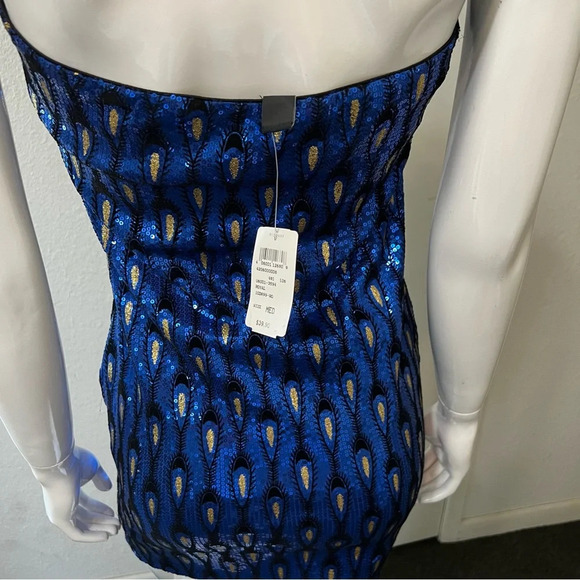 New Peacock Blue Gold Sequin Windsor Mini Dress XS - Picture 3 of 10